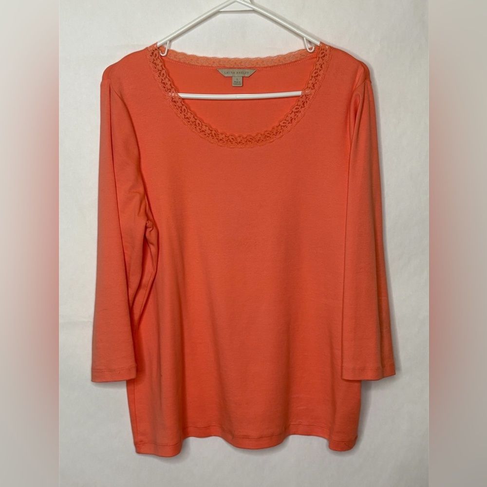 Laura Ashley Women’s Size L 3/4 sleeve lace neck coral shirt